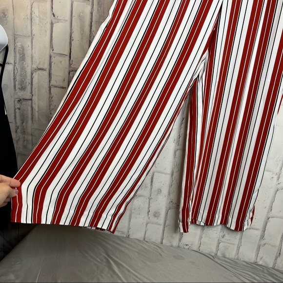 Loft Striped Wide Leg Trousers Red Wine White NWT - Picture 3 of 8